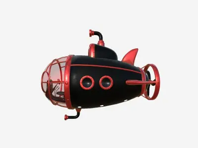 Submarine Cartoon A09 Black Red - Sub Watercraft Vehicle Low-poly 3D model