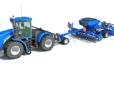 New Holland Tractor with Seed Drill 3D model purchase