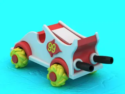 3D Toy Race Car with Bold Red and White Design and Number 99 3D print model