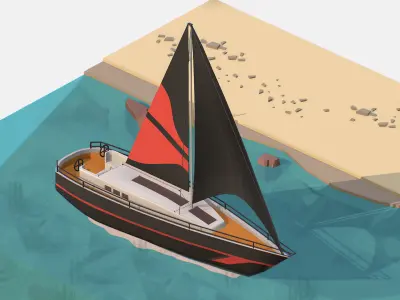 Black Yacht Scene MotorBoat Black Low-poly 3D model