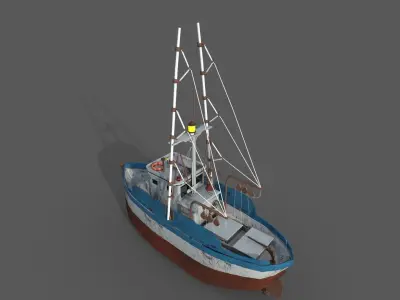3d ship old fishing boat Low-poly 3D model