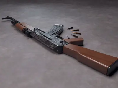 AK47-With Bullets Low-poly 3D model