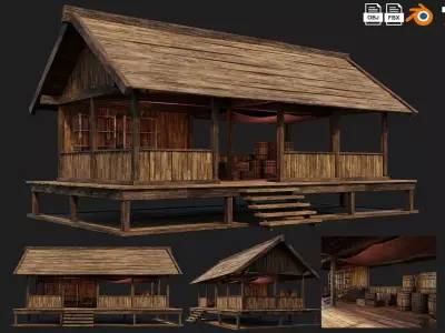 Old Wooden Shed Building House 4K Textures GameReady 77 Low-poly 3D model