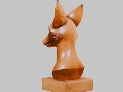 Wooden Fox Carved Sculpture Statue Low-poly 3D model