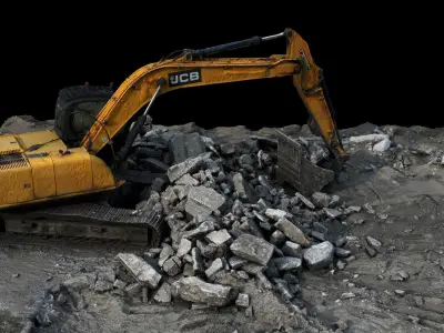 excavator concrete debris construction-site terrain Scan Low-poly 3D model