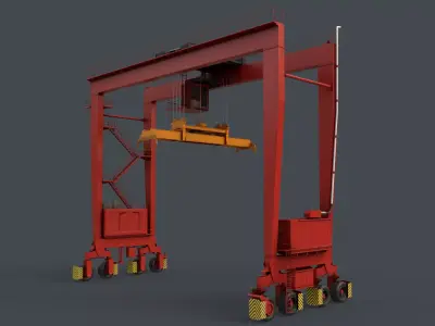 PBR Rubber Tyred Gantry Crane RTG V2 - Red Low-poly 3D model