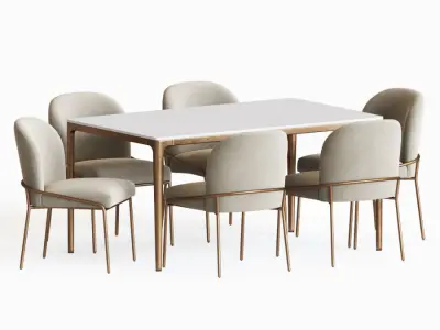 Dining Set table and six chairs 3D model