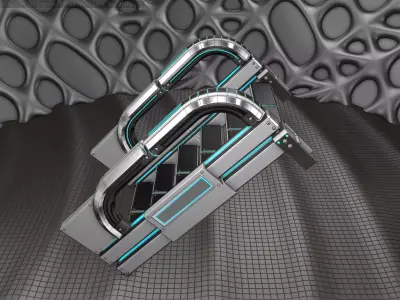 Sci-Fi Stairs - 2- Silver Blue Neon Light Version Low-poly 3D model
