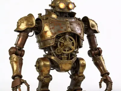 Gilded Mechanized Automaton 3D Model Low-poly 3D model
