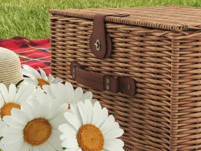Willow Picnic Basket with Lid Closed Brown 3D model