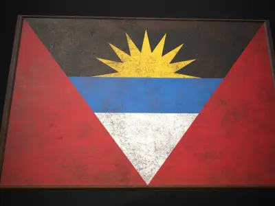 Old Picture Frame With Antique and Barbuda Flag - Game Ready  Low-poly 3D model