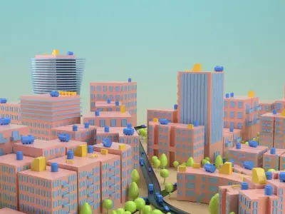 City view of buildings  Low-poly 3D model