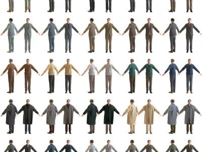 A Pose Asian Smart Casual Man Collection - 5 Models x 5 color variations 3D model