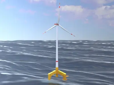 Wind turbine with Offshore Foundation E1 H-160 RD 138m Animation Low-poly 3D model