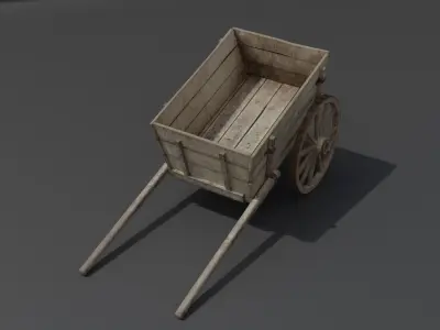 Old Damaged Wooden Cart Low-poly 3D model