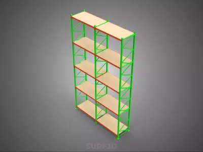 VERTICAL TOWER WOOD STEEL WAREHOUSE METAL SHELVING STORAGE RACK 3D model