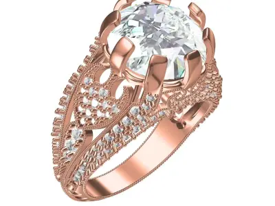 Antique 8 Prond Vintage Style Engagement Ring for Women 3D print model