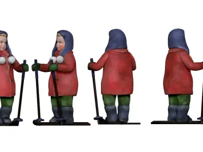 001335 big kid in red jacket on the skies 3D model