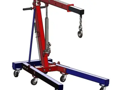  Hydraulic Engine Hoist Workshop Crane with Wheels 3D model