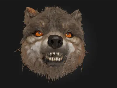 Ferocious Wolf Face  Intense Animal Bust Model for Fantasy 3D model