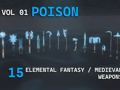 15 water elemental weapons - medieval - fantasy VOL 01 Low-poly 3D model