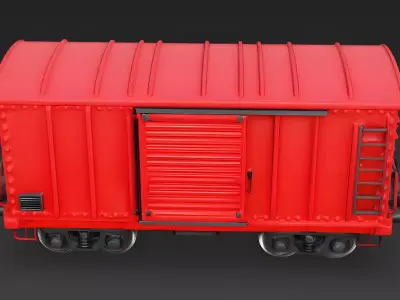 Stylized Cartoon Toy Boxcar Red Train 3d model Low-poly 3D model