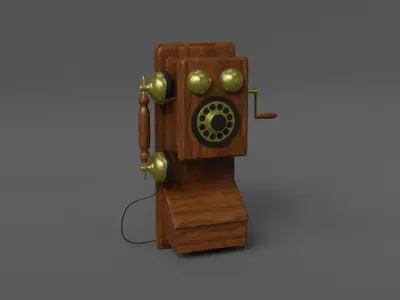  Wooden Antique Phone Low-Poly Model Low-poly 3D model