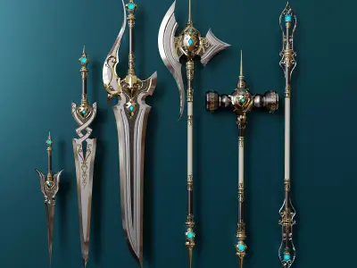 2 sets of fantasy weapons 3D Model Pack