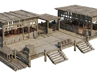 Old Wooden Storage Building 4K Textures GameReady 82 Low-poly 3D model