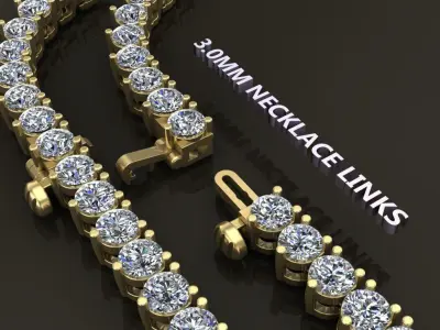 3-PRONG TENNIS DIAMOND NECKLACE LINK 3MM 3D print model
