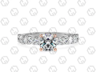 Ring 92 Cushion Shape prong set round on shank with Gems 3D print model
