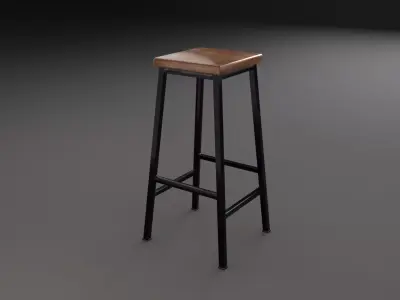 Industrial Metal Bar Kitchen Stool Low-poly 3D model