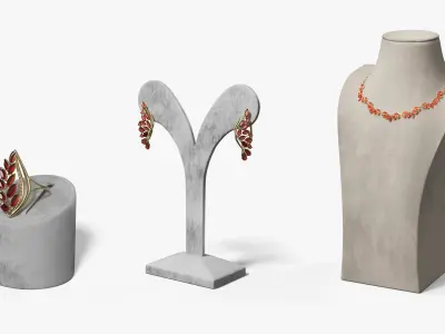 Gold Jewelry on Stand Collection 3D model