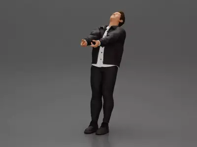 Man in jacket holding hands enjoying a playful dance 3D print model