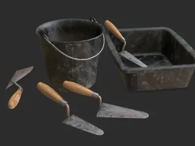 Mortar Tools Set Low-poly 3D model