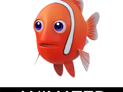 Tomato Clown Fish Cartoon  Animated Low-poly 3D model