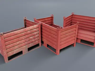 Industrial Metal Crate Pack      5 Colors   3 States Game Ready Low-poly 3D model