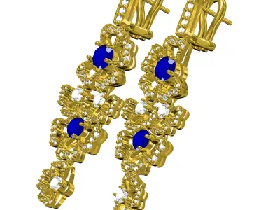 Antique Floral Design Diamond Long Earring 3D print model
