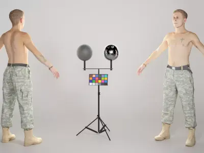 Shirtless soldier ready for animation 322 Low-poly 3D model