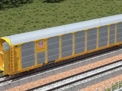 Autorack Railroad Car with Electric Cars 3D model