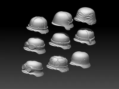 helmets group of silver shoes 3D print model