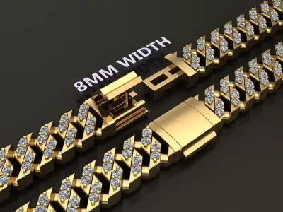 Cuban Diamond Chain Link Box Style 8MM WIDTH 3D print model