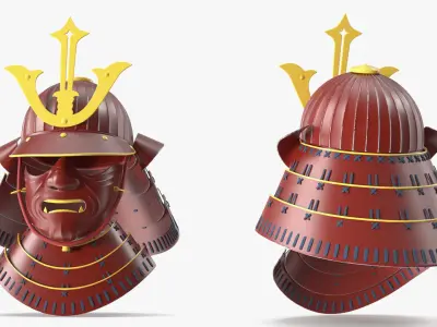 Sengoku Samurai Kabuto with Menpo Red 3D model