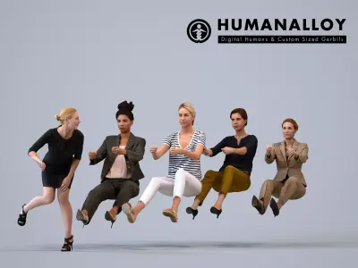 Basics0017 - A set containing 6 models of female adults sitting 3D model
