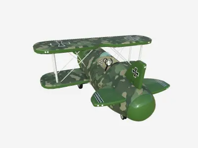 Airplane Cartoon A08 Green Camouflage - Classic Aircraft Low-poly 3D model