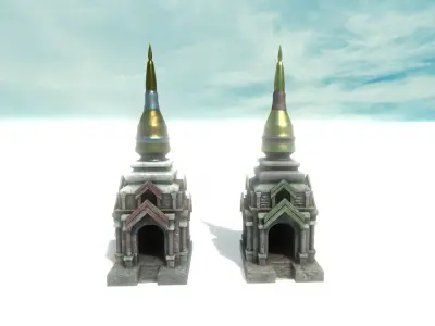 Asian Temple - Pagoda set Low-poly 3D model