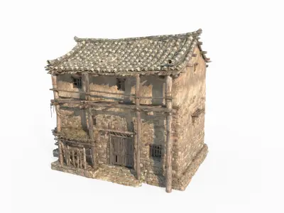 Asian ancient architecture tile house 3D model