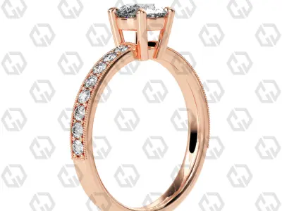 Ring 219 Round shape milgrain pave set with Gems 3D print model