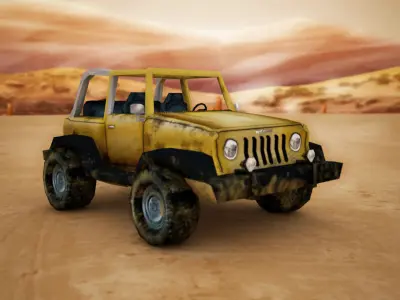 Low Poly Jeep in desert Low-poly 3D model