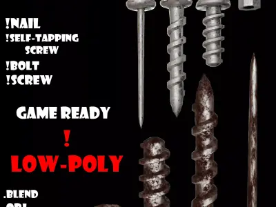 Rusty Fasteners Pack  Bolts Screws Nails  Nuts  Low Poly   Low-poly 3D model